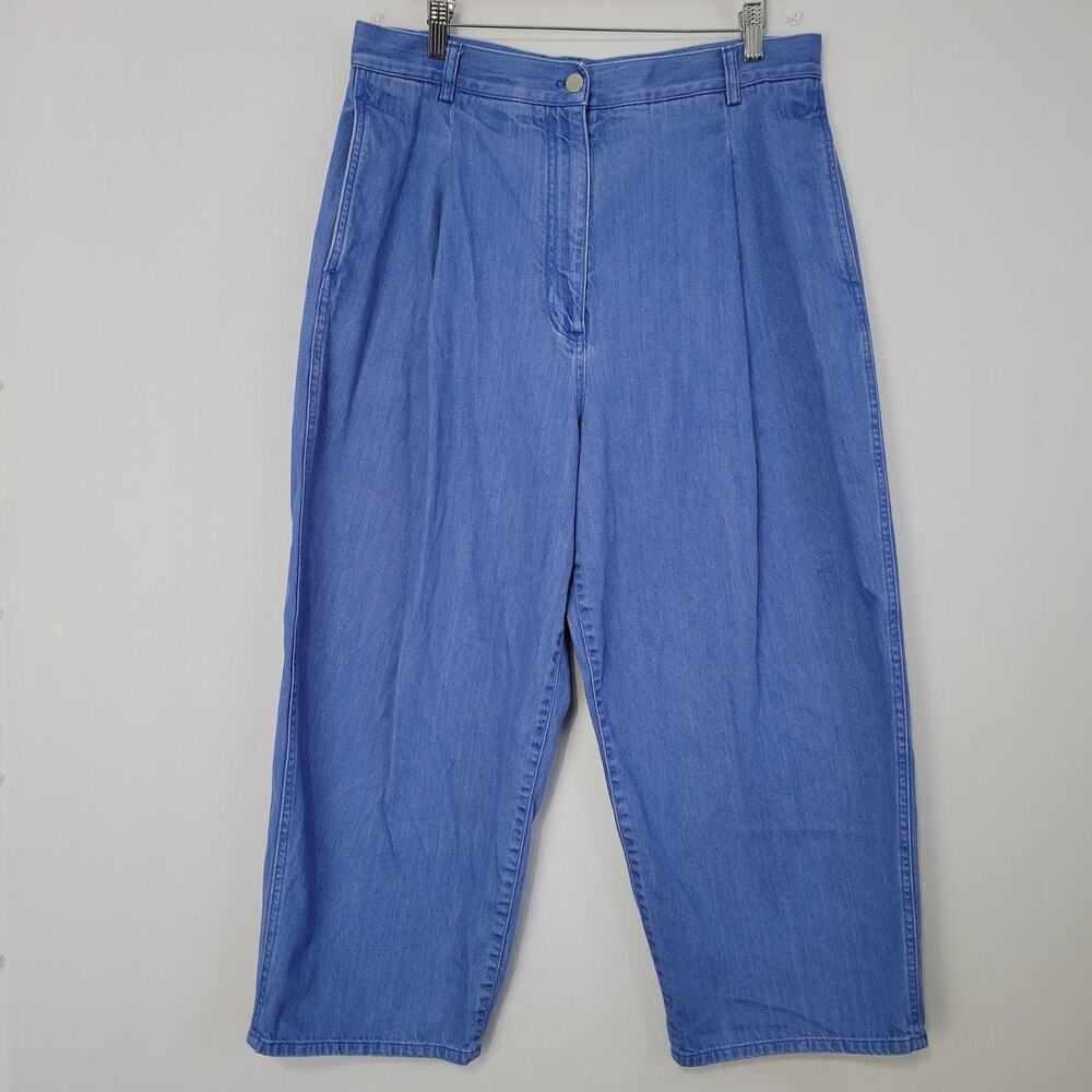 COS Pleated High Rise Barrel Leg Cropped Jeans size 12 Blue Casual Preppy Retro
